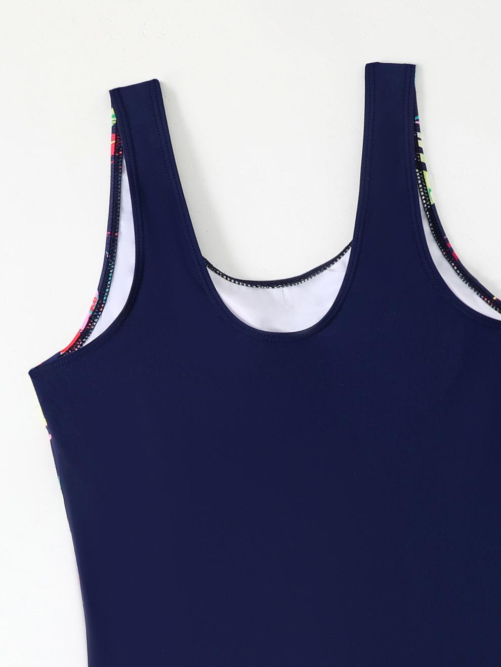 Womens Athletic One-Piece Swimsuit With Geometric Print Panels